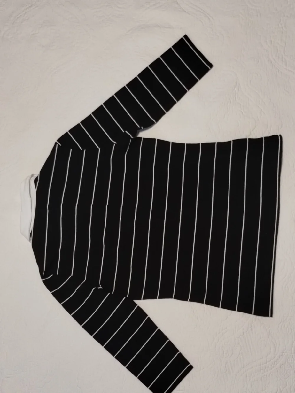 Lacoste Black Polo Top with White Stripes & White Collar - Picture 5 of 7